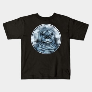 Cute seal in ocean, watercolor sealife art Kids T-Shirt